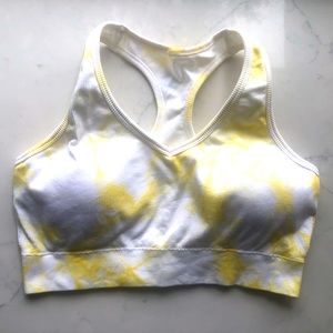 White + Yellow Tie Dye Sports Bra with Removable Padding